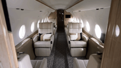 Interior of a Gulfstream G280 business jet cabin