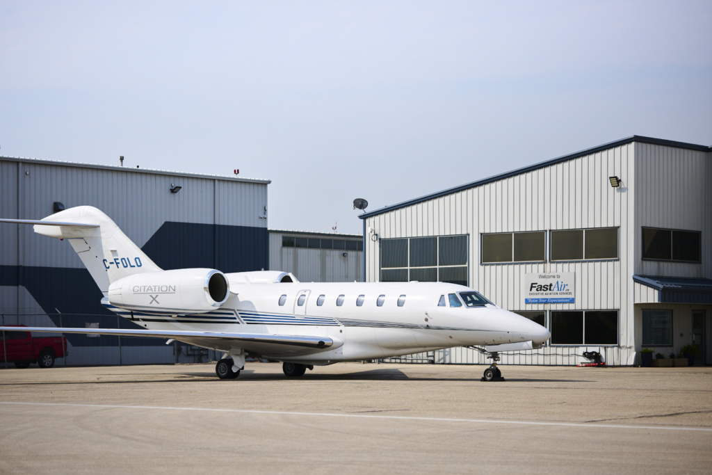 A business jet sitting outside of Fast Air's headquarters.